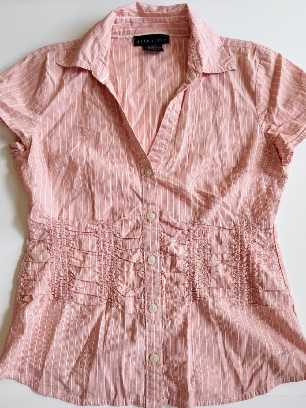 Y2K Button Down Shirt Short Sleeve Attention Womens red striped size XS